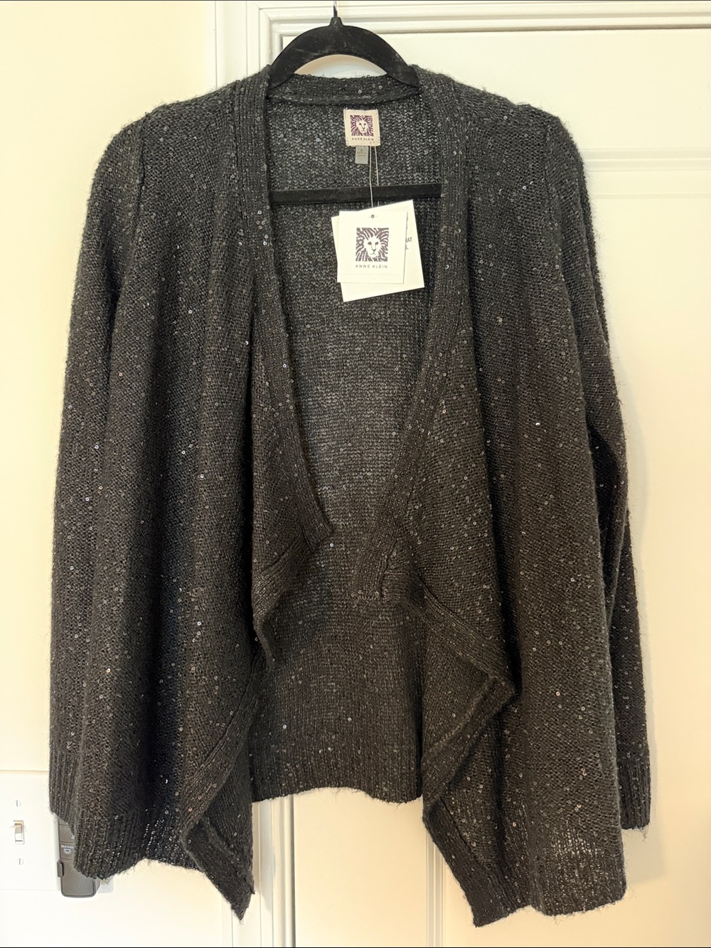 NWT Anne Klein Sequin Open-Front Women's Sweater Cardigan